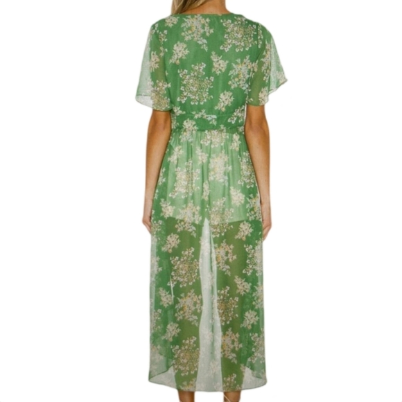 Revolve J.O.A. Floral Maxi Duster Kimono Romantic Deep V Green L - Picture 2 of 12